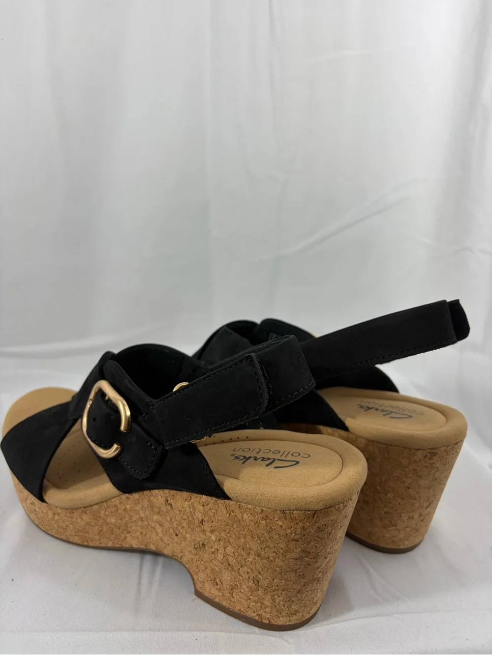NWT Clarks Women’s Size 9 Black Cork Platform Slingback Sandals